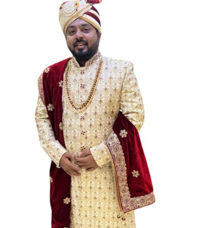 Ivory & Maroon Regal Wedding Sherwani