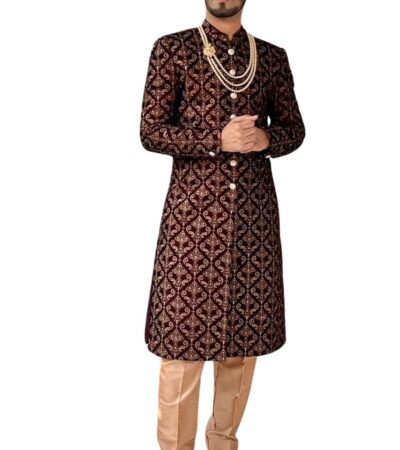 Elegant Maroon Embroidered Sherwani