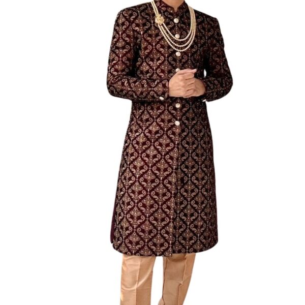 Elegant Maroon Embroidered Sherwani