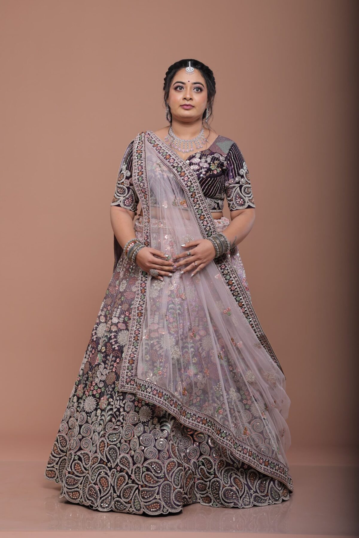 Majestic Mauve Embroidered Lehenga
