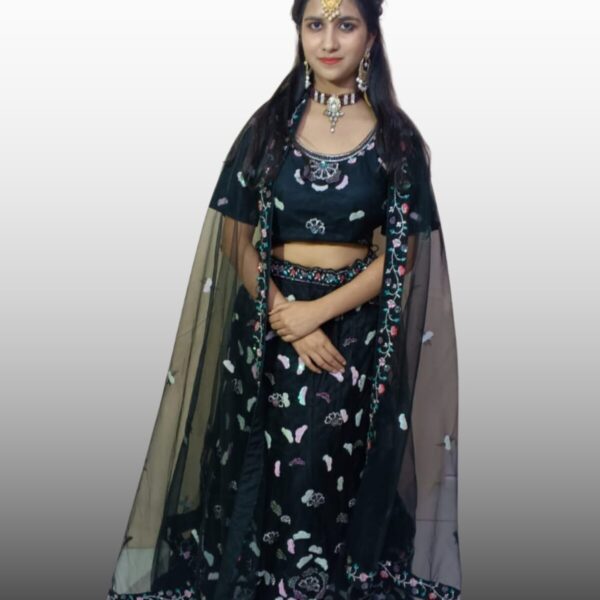 Midnight Black Embroidered Lehenga