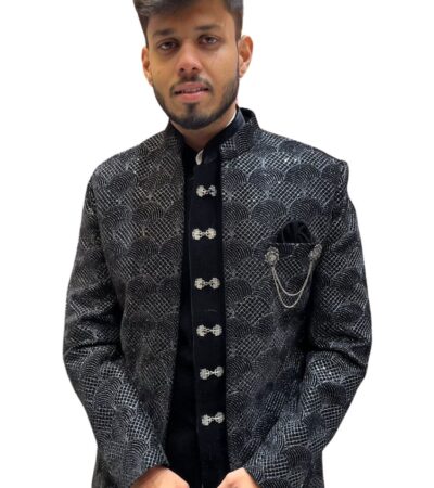 Black Brocade Bandhgala