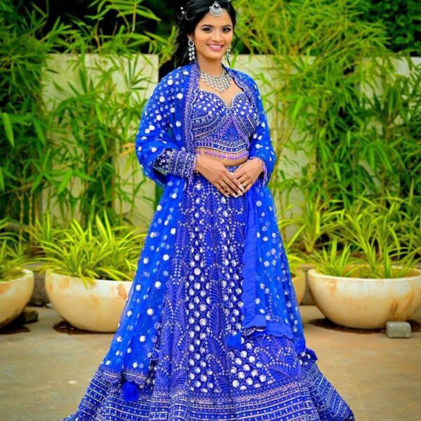 Blue Mirror Embroidered Lehenga Set