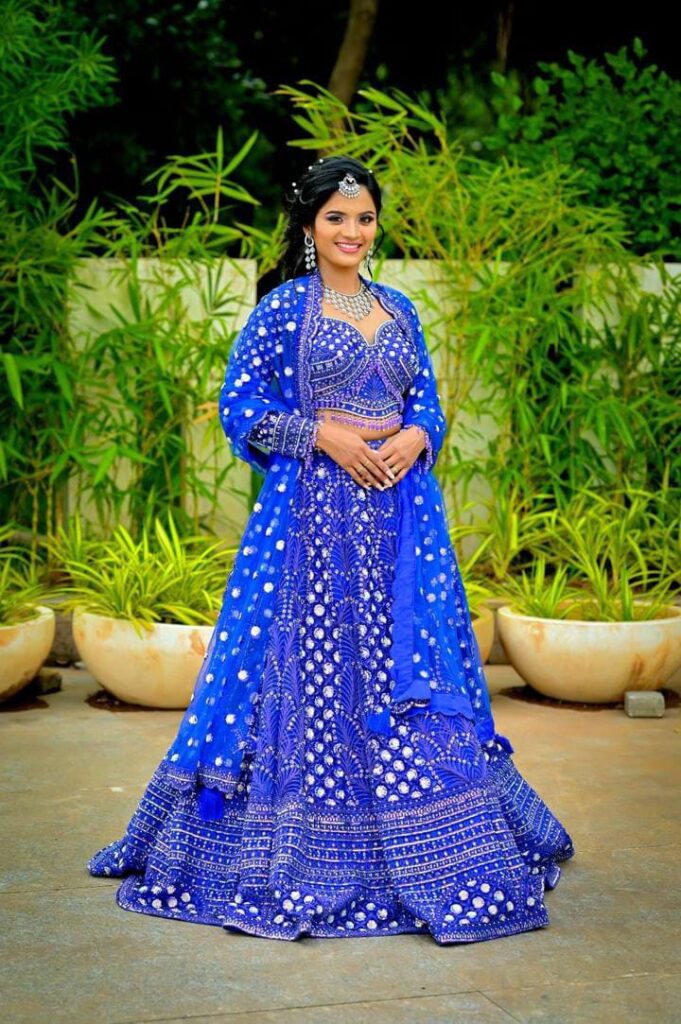 Blue Mirror Embroidered Lehenga Set