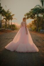 Blush Pink Tulle Gown with Lace-Up Back