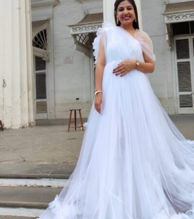 Elegant White Maternity Tulle Gown