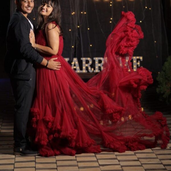 Glamorous Red Ruffle Tulle Gown