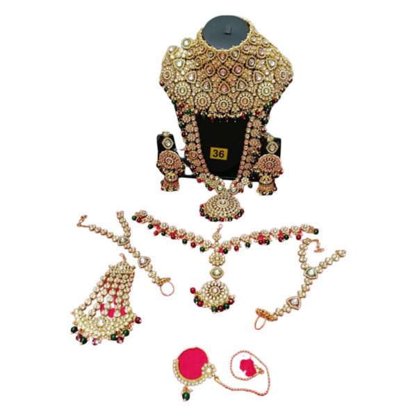 Grand Kundan & Ruby Green Beads Bridal Jewelry Set