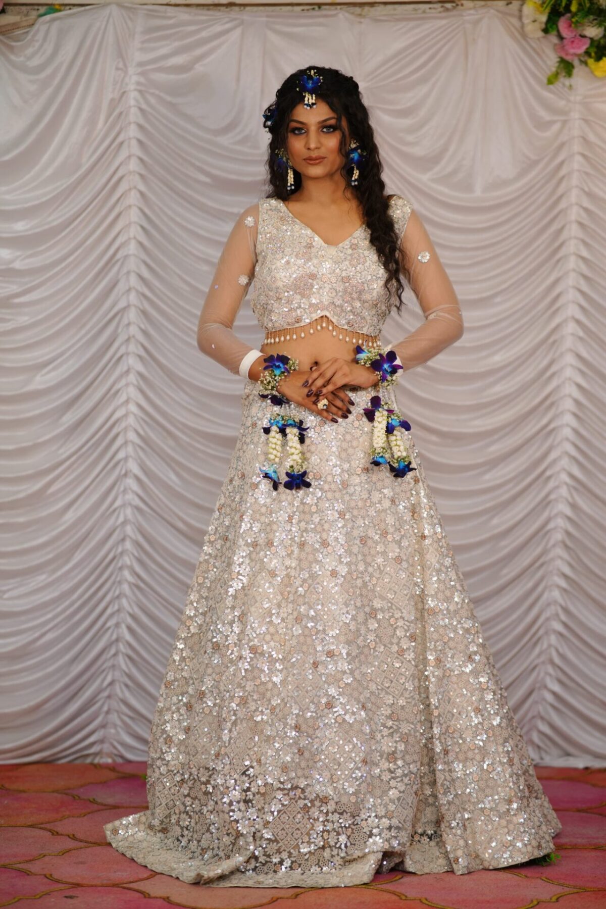 Ivory Sequin Embroidered Lehenga