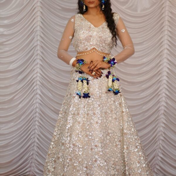 Ivory Sequin Embroidered Lehenga
