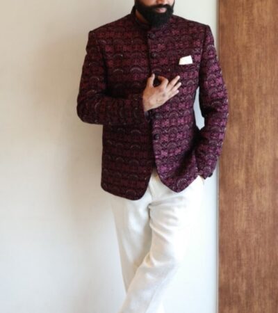 Maroon Textured Bandhgala Jacket