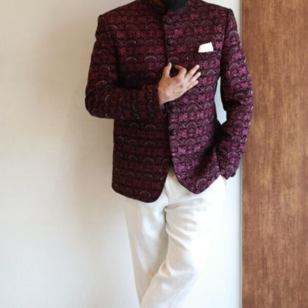 Maroon Textured Bandhgala Jacket