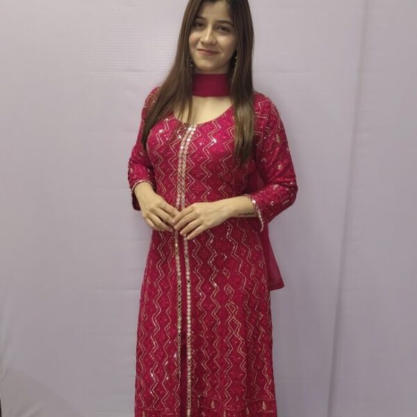 Ruby Red Mirror-Embroidered Anarkali