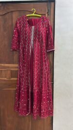 Ruby Red Mirror-Embroidered Anarkali Set