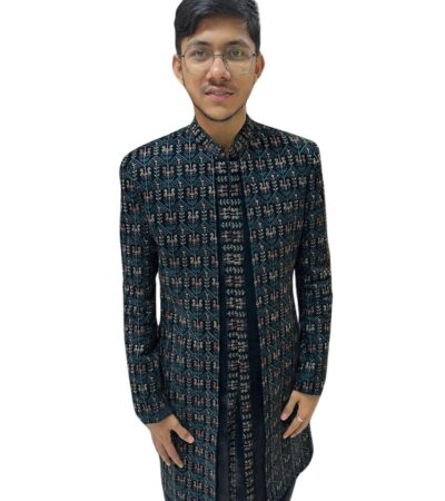 Traditional Blue Embroidered Bandhgala