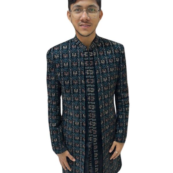 Traditional Blue Embroidered Bandhgala